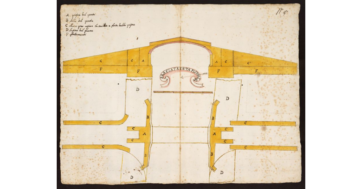 [Veduta di un Ponte ad un solo arco da costruire nel Pistoiese]
