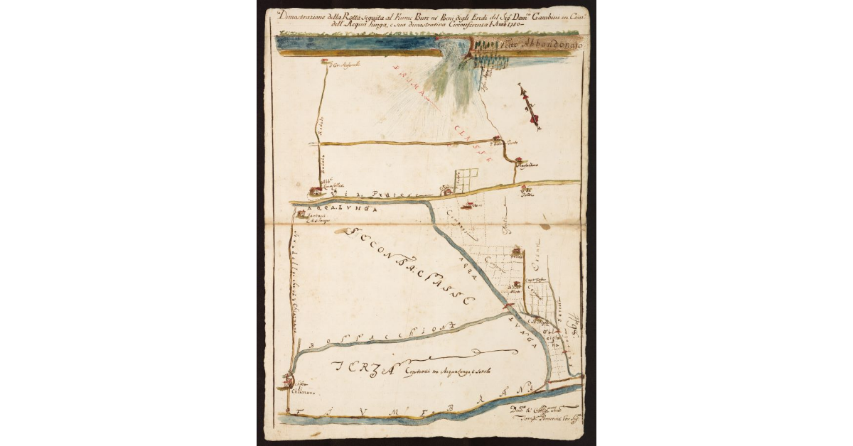 Dimostrazione della Rotta seguita al Fiume Bure ne beni degli Eredi del Sig.r Domenico Gambini in Comune dell'Acqua lunga, e sua Dimostrativa Circonferenza l'anno 1750