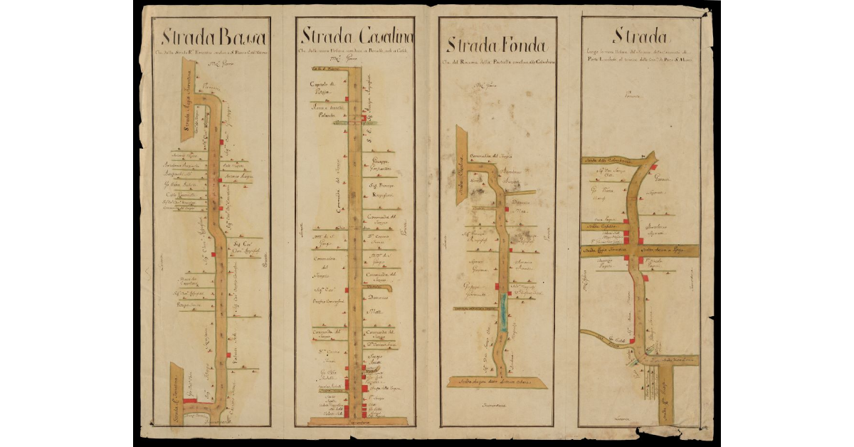 [Mappa di quattro strade dei dintorni di Pistoia]