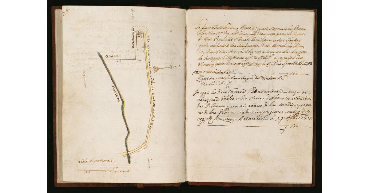 [Pianta di un terreno in Comune di Vinci di proprietà della Compagnia della Santissima Vergine dell'Humiltà detta di San Giuseppe di Pistoia]