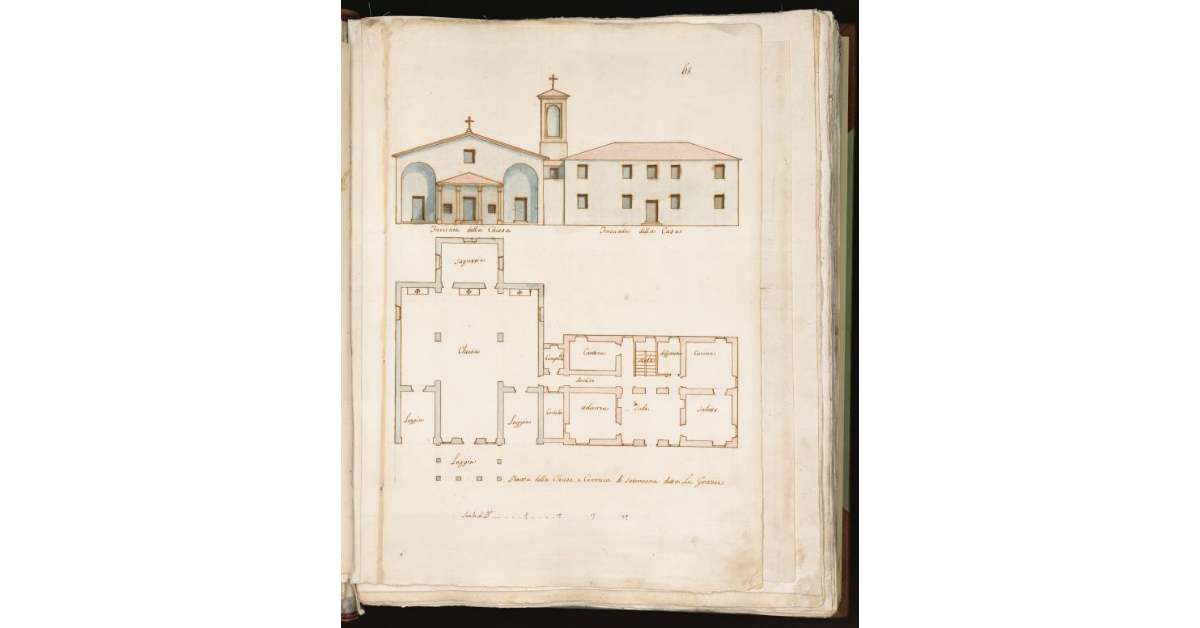 Pianta della chiesa e canonica di Satornana detta Le Grazie [e] Facciata della Chiesa [e] Facciata della Casa