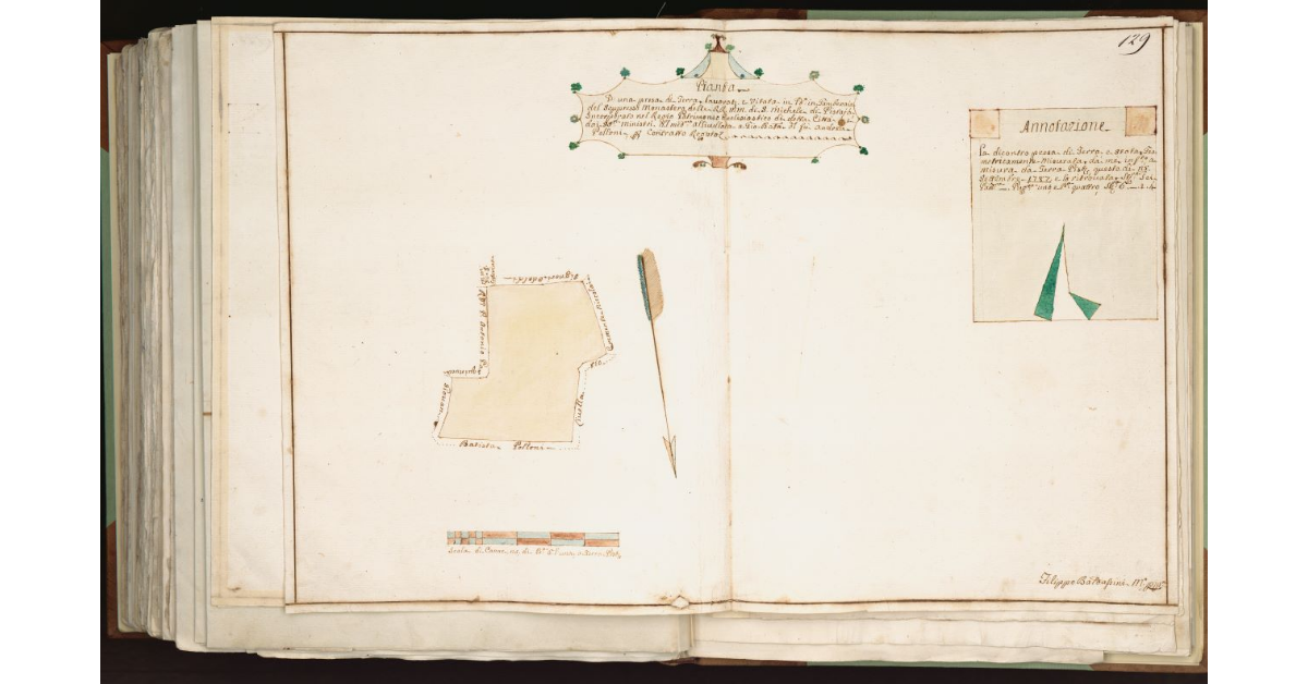 Pianta d'una presa di terra lavorativa e vitata in luogo detto in Gamberaia del soppresso Monastero delle RR. MM. di S. Michele di Pistoia incorporato nel Regio Patrimonio Ecclesiastico di detta Città [...]