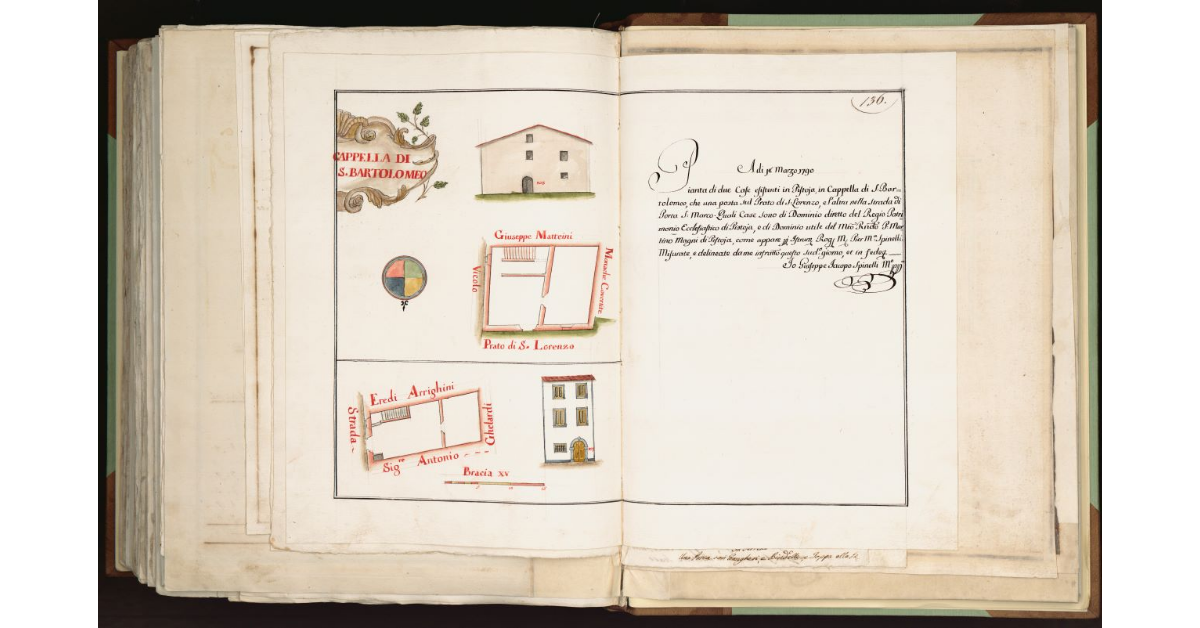 [Piante e alzati di due case in] Cappella di S. Bartolomeo