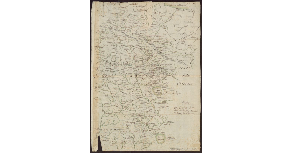 Carta dei confini dello Stato Ecclesiastico con la Toscana, da Levante