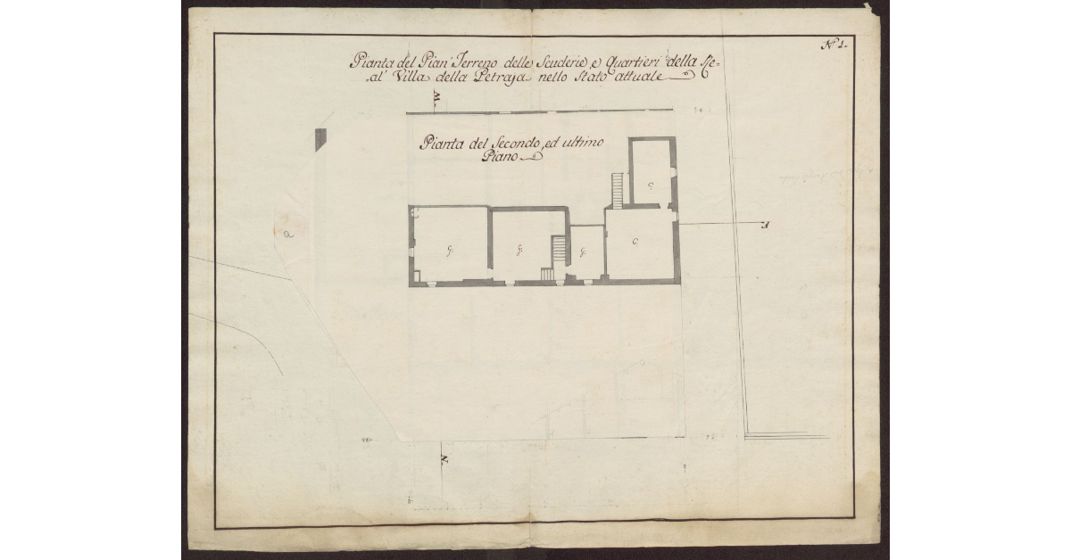 Pianta del Pian Terreno delle Scuderie e Quartieri della Real Villa della Petraja nello stato attuale. Pianta del secondo ed ultimo piano