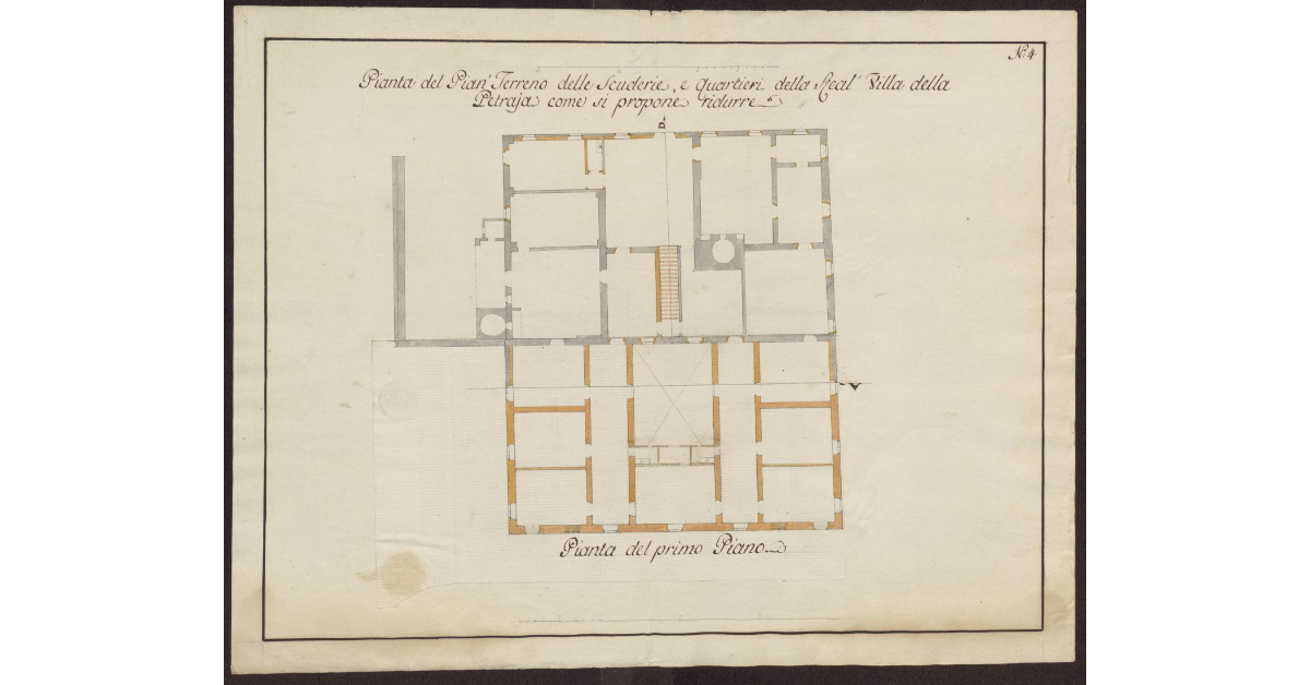 Pianta del Pian Terreno delle Scuderie e Quartieri della Real Villa della Petraja come si propone ridurre. Pianta del primo piano