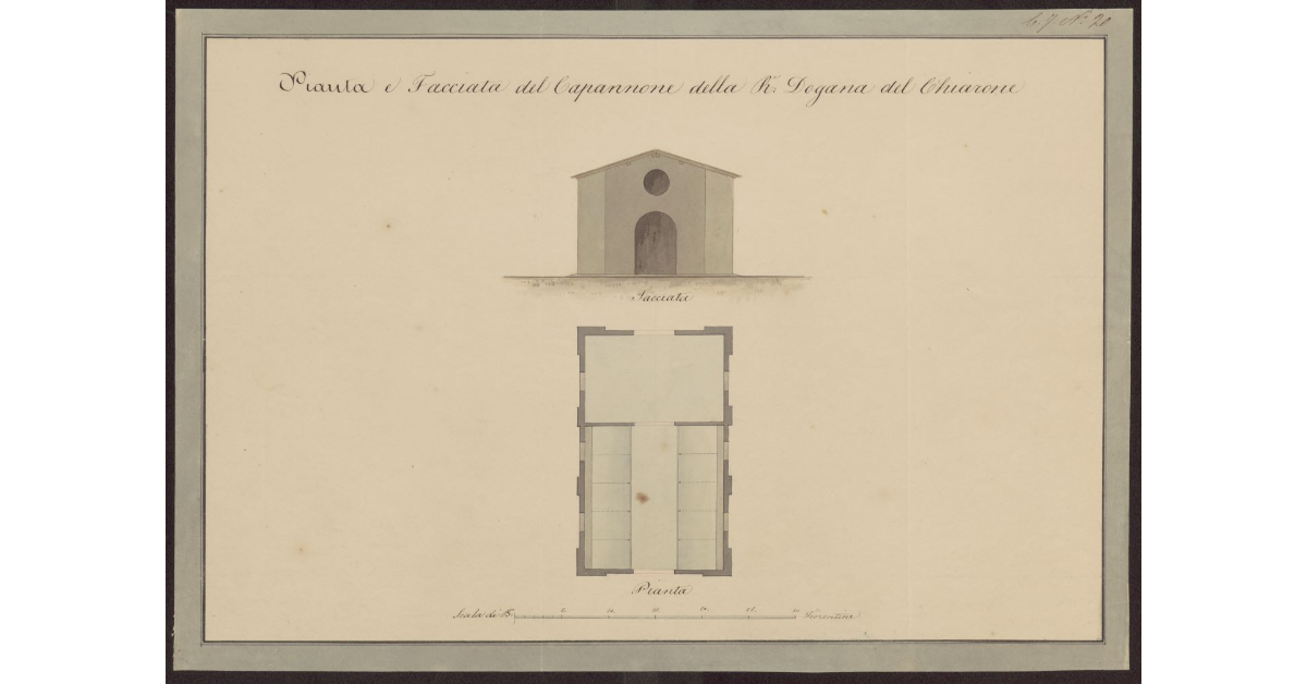 Pianta e facciata del Capannone della R. Dogana del Chiarone