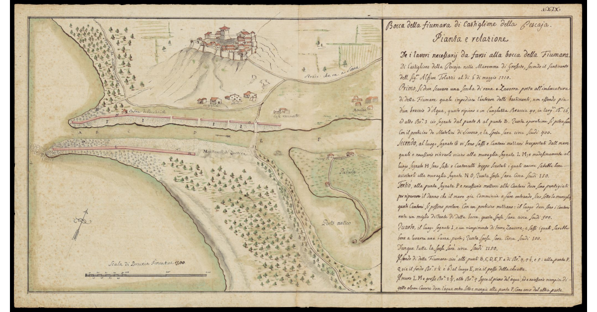 Bocca della Fiumara di Castiglione della Pescaia. Pianta e Relazione