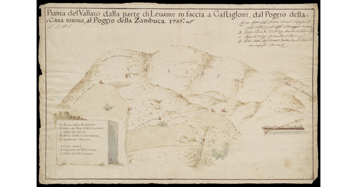 Pianta del vallato dalla parte di Levante in faccia a Castiglioni, dal Poggio della Casa Nuova, al Poggio della Zambuca