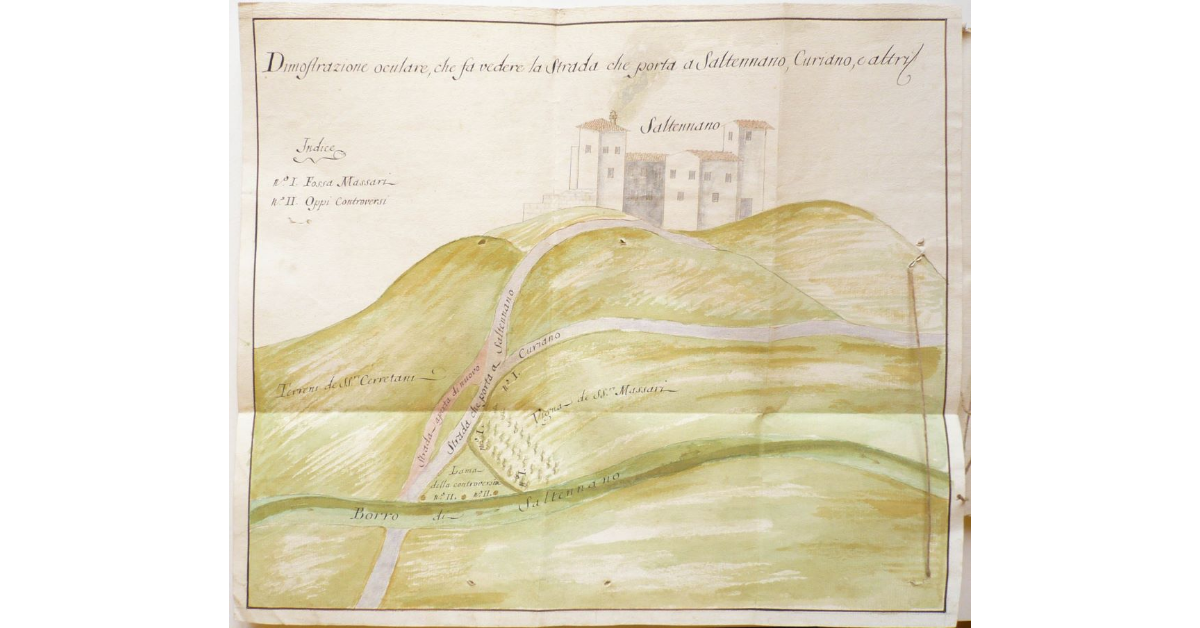Dimostrazione oculare che fa vedere la Strada che porta a Saltennano, Curiano, e altri