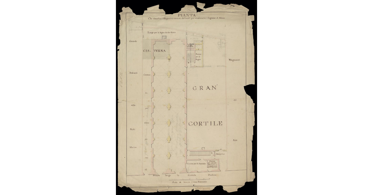 Pianta che dimostra i magazzini terreni destinati per conservarvi i legnami d'abeto