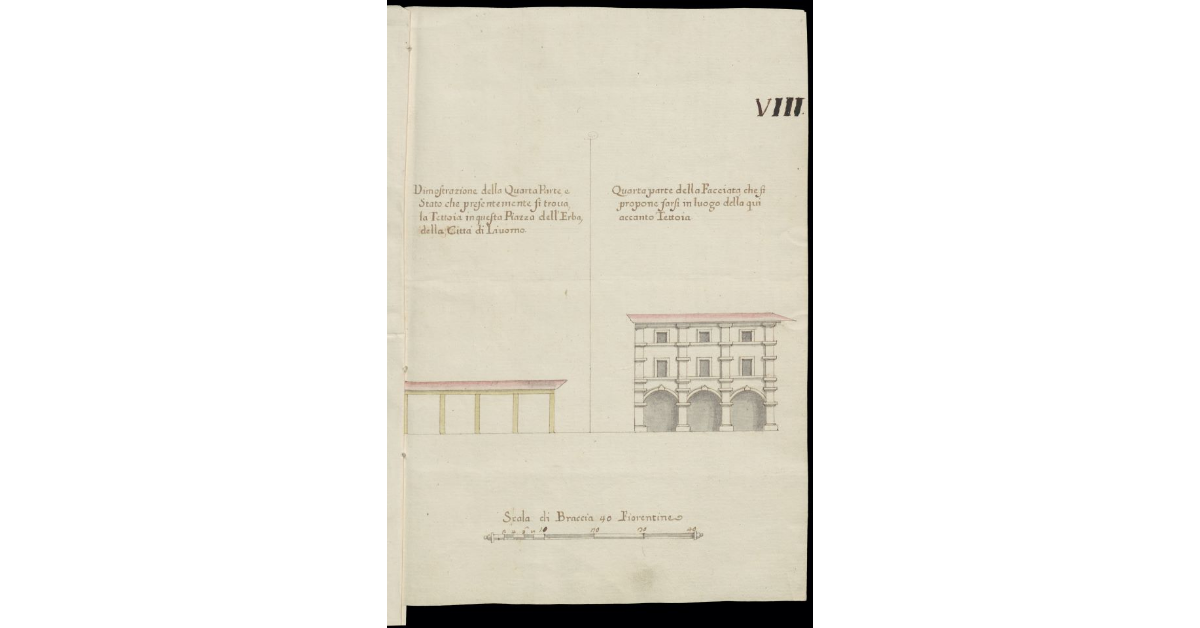 [Pianta e facciata della tettoia della Piazza dell'Erba a Livorno]