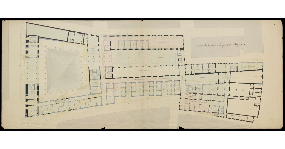 Pianta che dimostra il piano dei mezzanini [dell'Ospedale di Livorno]