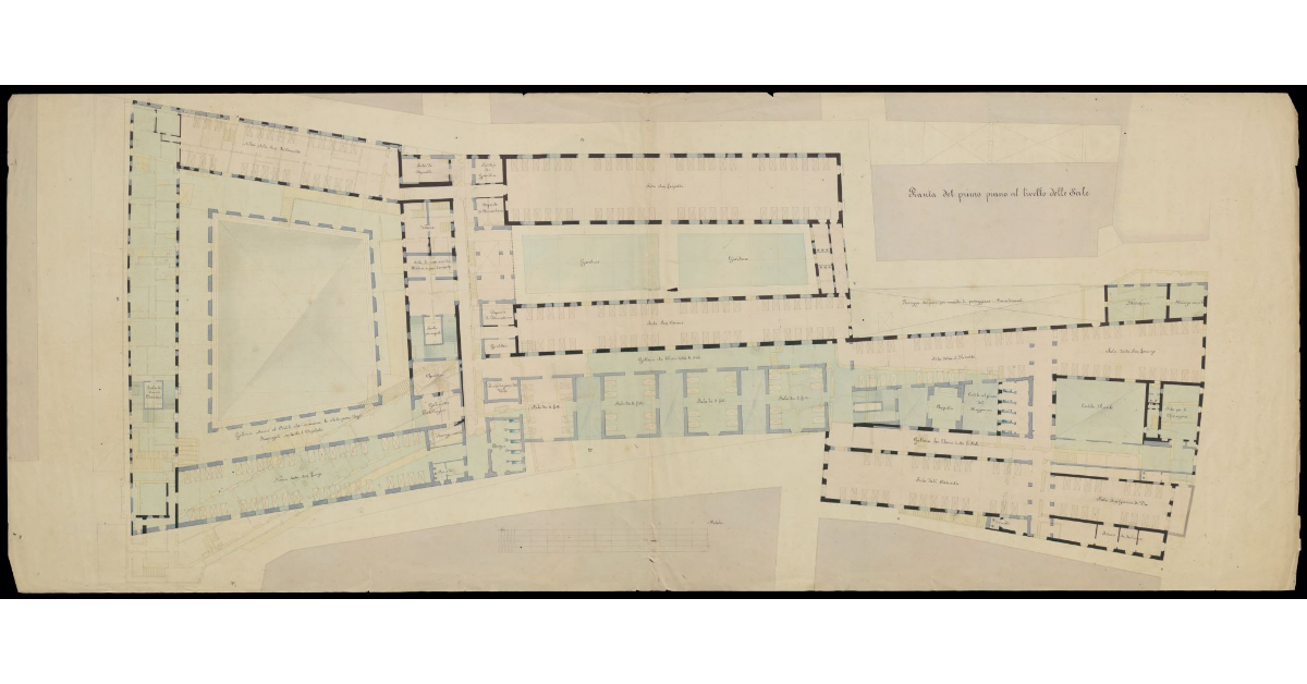 Pianta del primo piano a livello delle sale [dell'ospedale di Livorno]