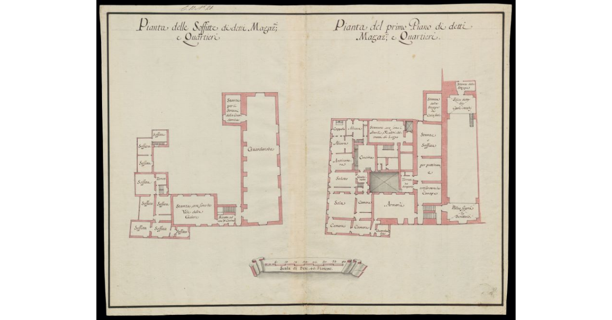 [Pianta del Piano Primo e delle soffitte dei Magazzini e Quartieri delle antiche Galere di Livorno]