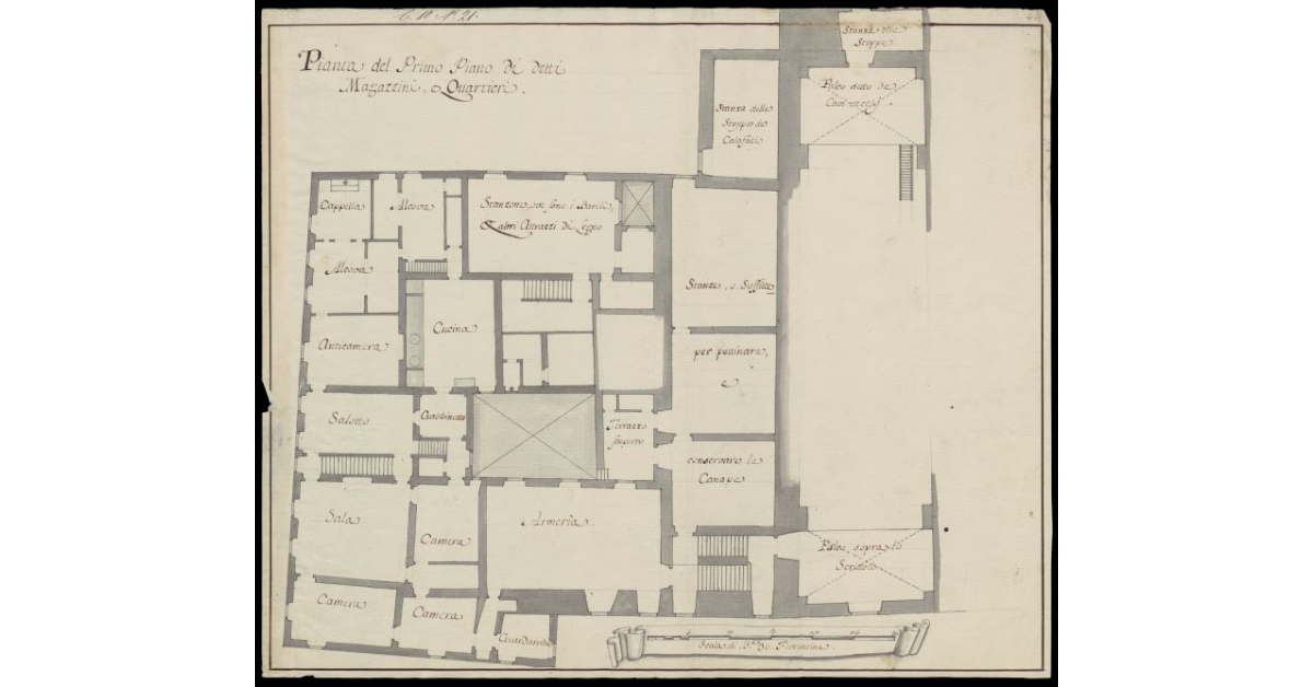 Pianta del primo piano di detti Magazzini e Quartieri [delle vecchie Galere di Livorno]