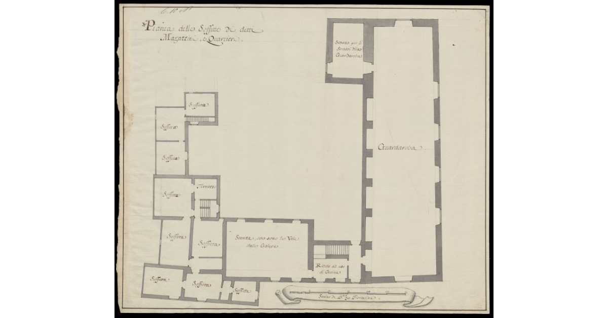 Pianta delle soffitte di detti Magazzini e Quartieri [delle vecchie Galere di Livorno]
