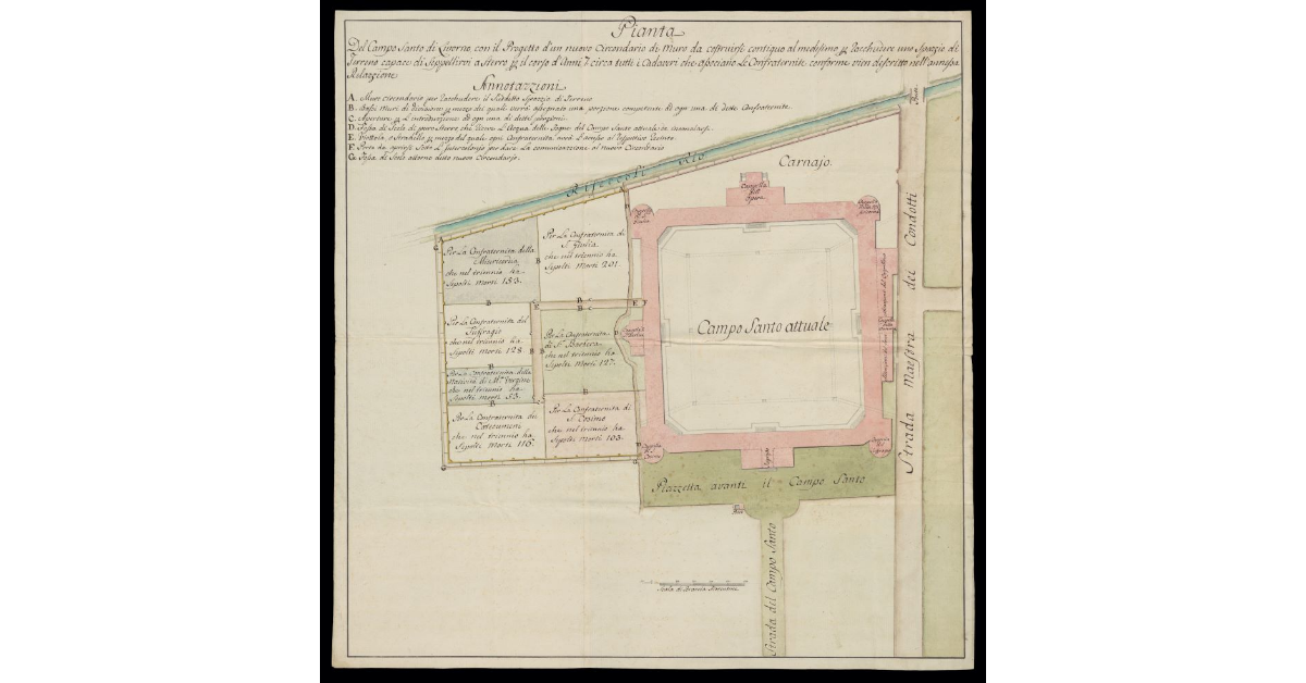 Pianta del Campo Santo di Livorno con il progetto di un nuovo circondario di muro da costruirsi contiguo al medesimo