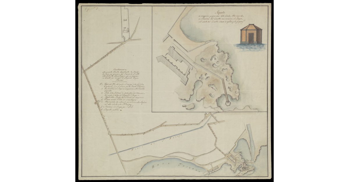 Pianta dimostrante la strada da farsi per giungere dal Casino di S.A.S. alla Cala dei Cavalleggeri, ove si propone un Casotto per ricevere il Bagno di acqua marina