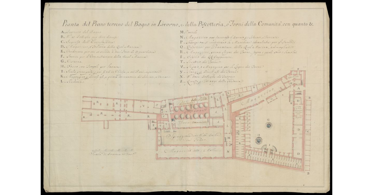Pianta del piano terreno del Bagno in Livorno e della Biscotteria o forni della Comunità