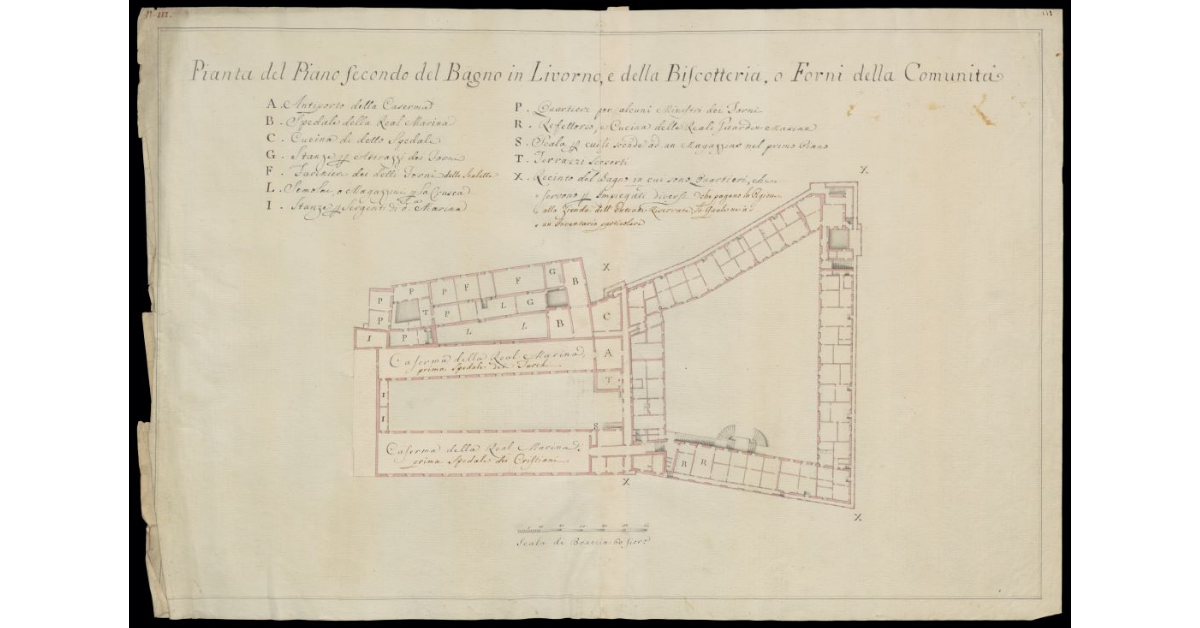 Pianta del piano secondo del Bagno in Livorno e della Biscotteria o forni della Comunità
