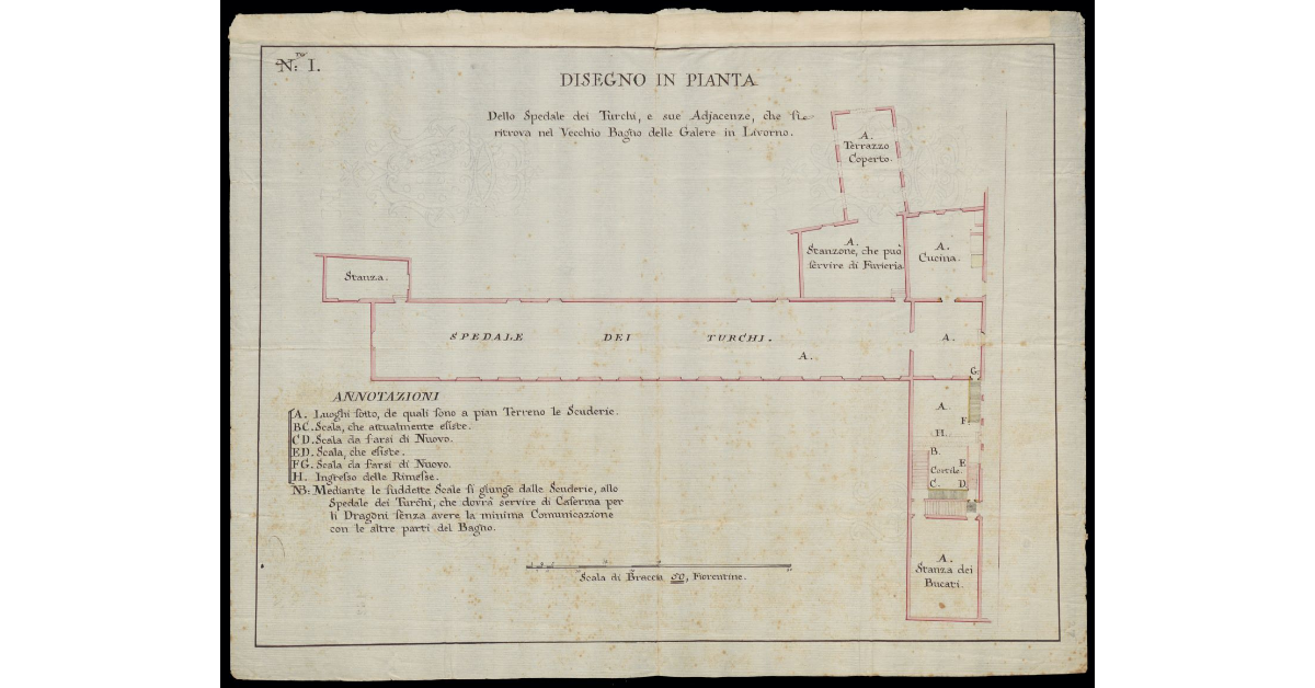 Disegno in pianta dello Spedale dei Turchi e sue adiacenze che si ritrova nel vecchio Bagno delle galere in Livorno