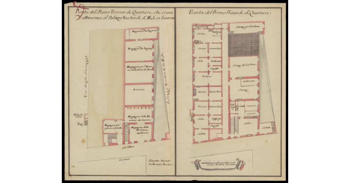Pianta del piano terreno de quartieri che erano d'attenenza al Palazzo Vecchio di S.M.I. in Livorno