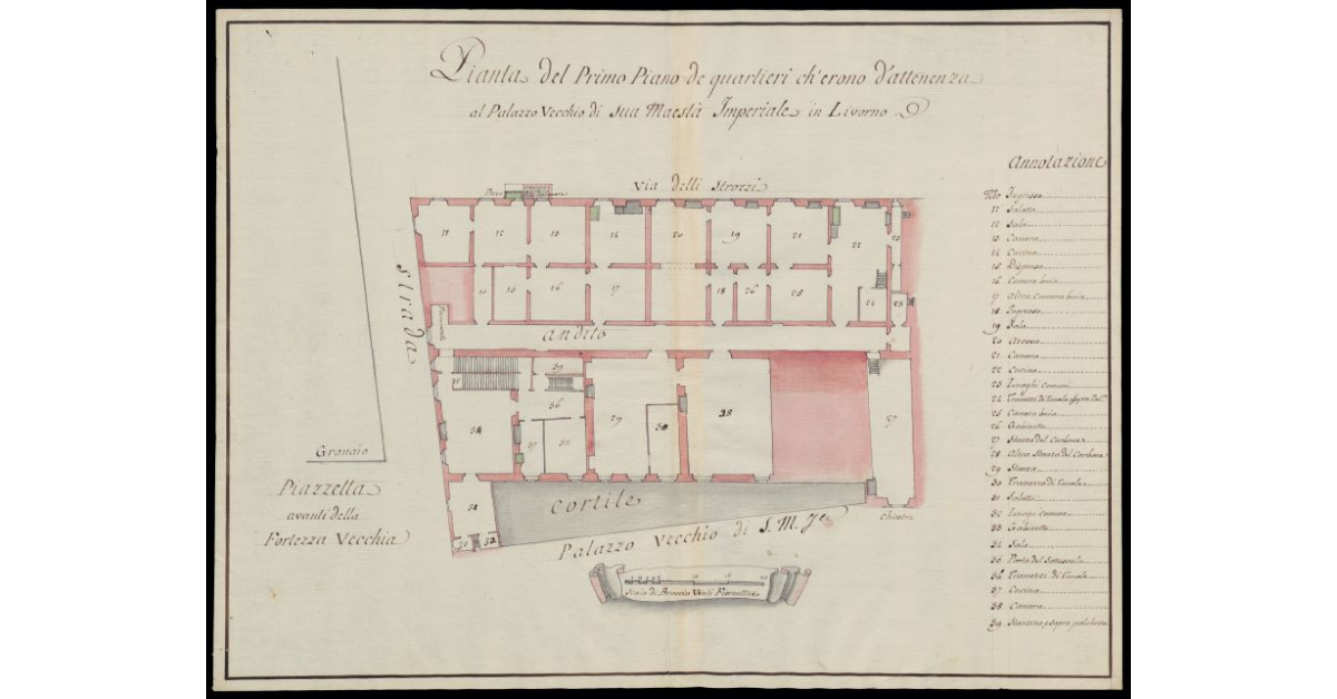 Pianta del primo piano de' quartieri ch'erano d'attenenza al Palazzo Vecchio di Sua Maestà Imperiale in Livorno