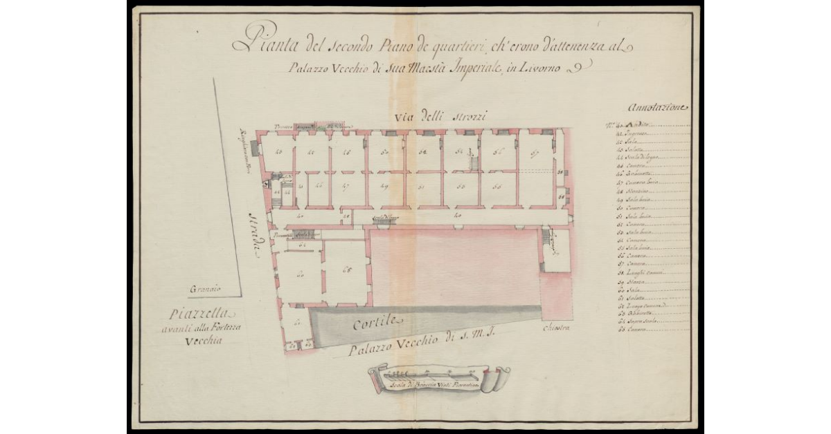 Pianta del secondo piano de' quartieri ch'erano d'attenenza al Palazzo Vecchio di Sua Maestà Imperiale in Livorno