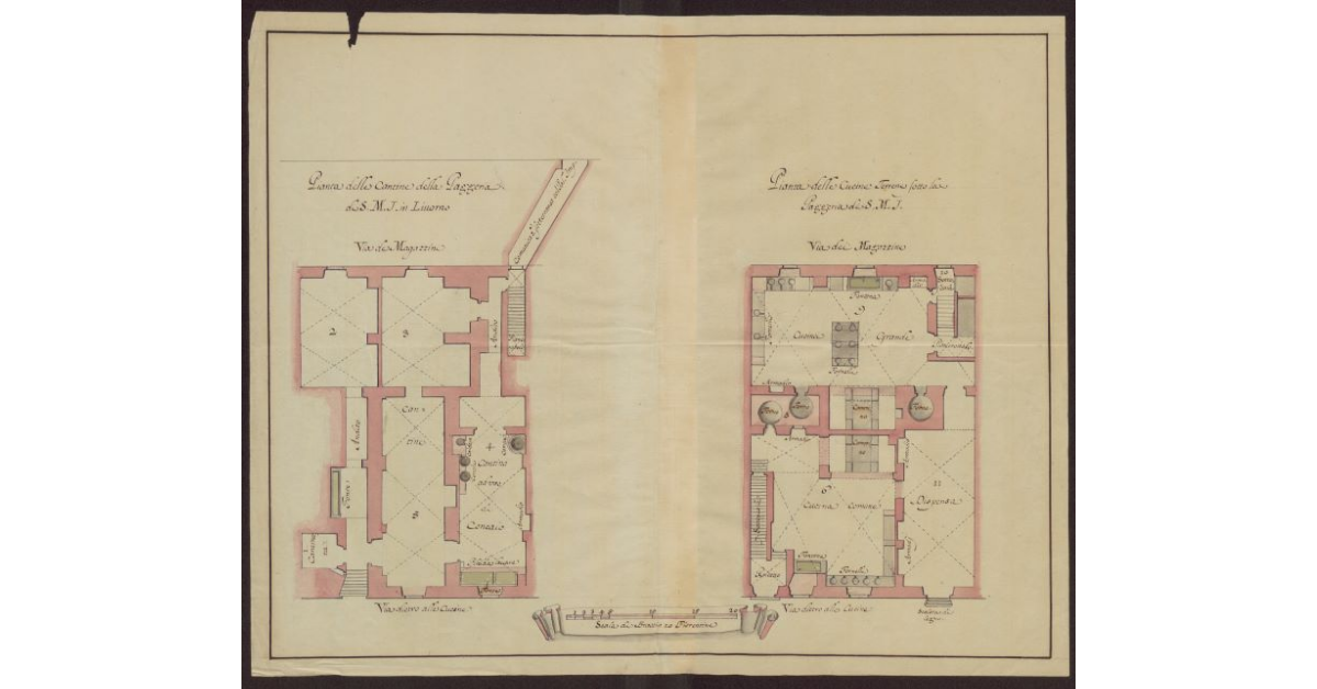 Pianta delle cantine della Paggeria di S.M.I. in Livorno. Pianta delle cucine terrene sotto la Paggeria di S.M.I