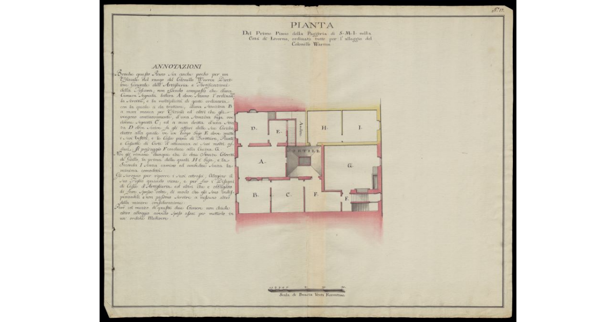 Pianta del primo piano della paggeria di S.M.I. nella città di Livorno, ordinato tutto per l'alloggio del Colonnello Warren