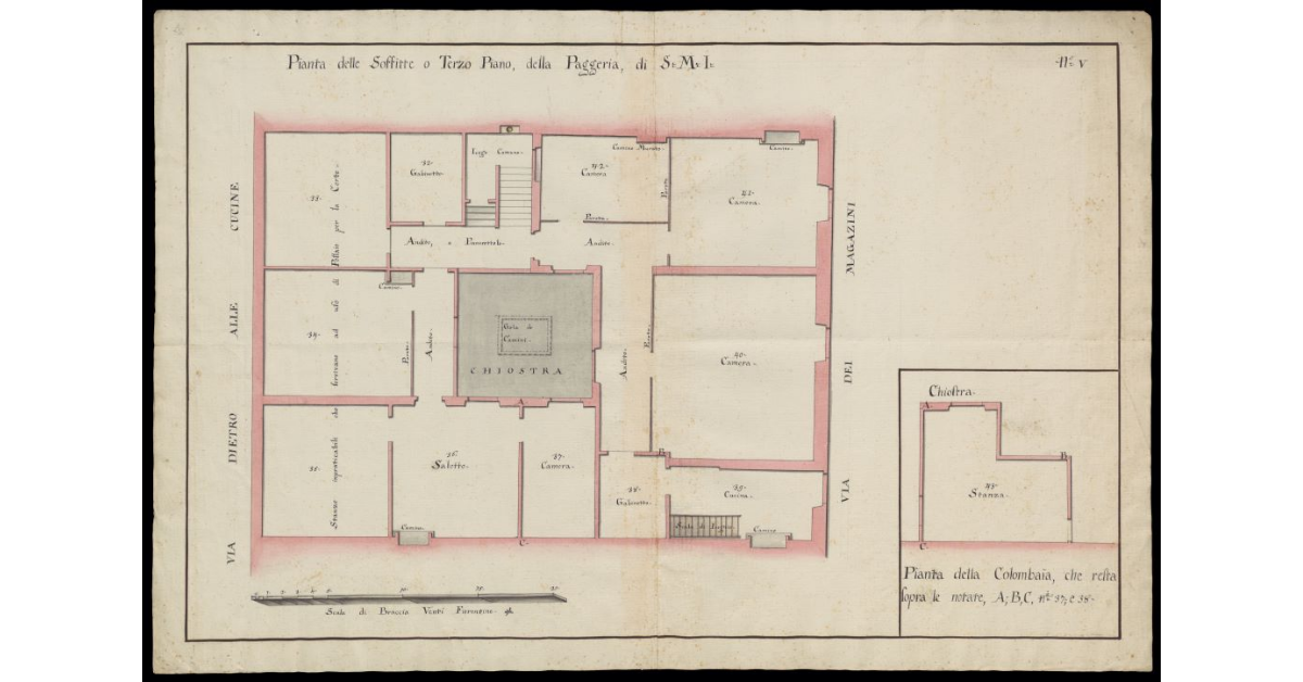 Pianta delle soffitte o terzo piano della Paggeria di S.M.I. [in Livorno]