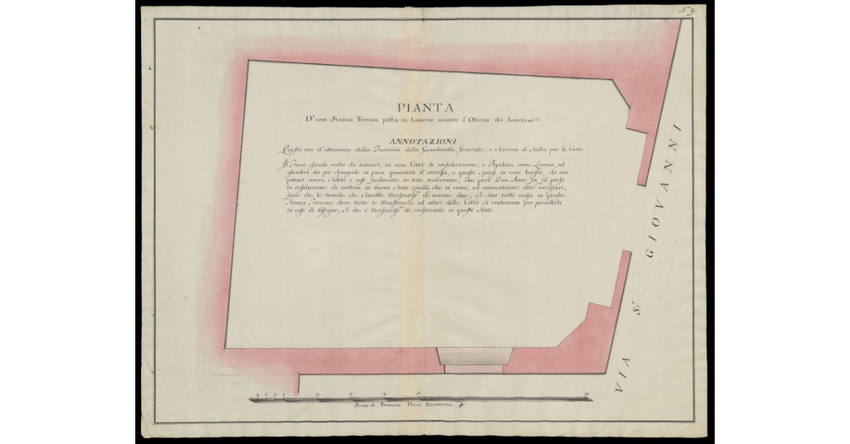 Pianta d'una stanza terrena posta in Livorno accanto l'Osteria dei Lanzi