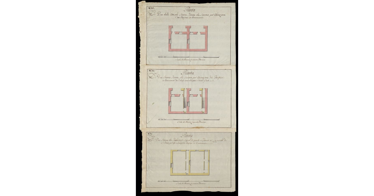 Pianta di due delle attuali stanze terrene che servono per abitazione dei forestieri in contumacia [nel Lazzeretto di San Jacopo a Livorno]