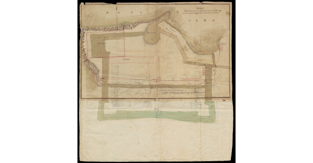 Piano del Circondario del Lazzeretto di San Jacopo con la nuova aggiunta colorita di giallo
