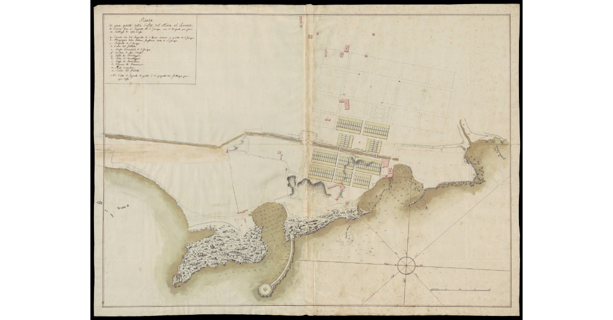 Pianta di una parte della costa del mare al Levante di Livorno fino al Lazzeretto di S. Jacopo con il progetto per farvi un Subborgo di 192 case