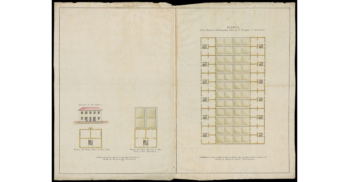 Pianta d'un isolotto di ventiquattro case per il progetto di Levante [del nuovo sobborgo di San Jacopo a Livorno]