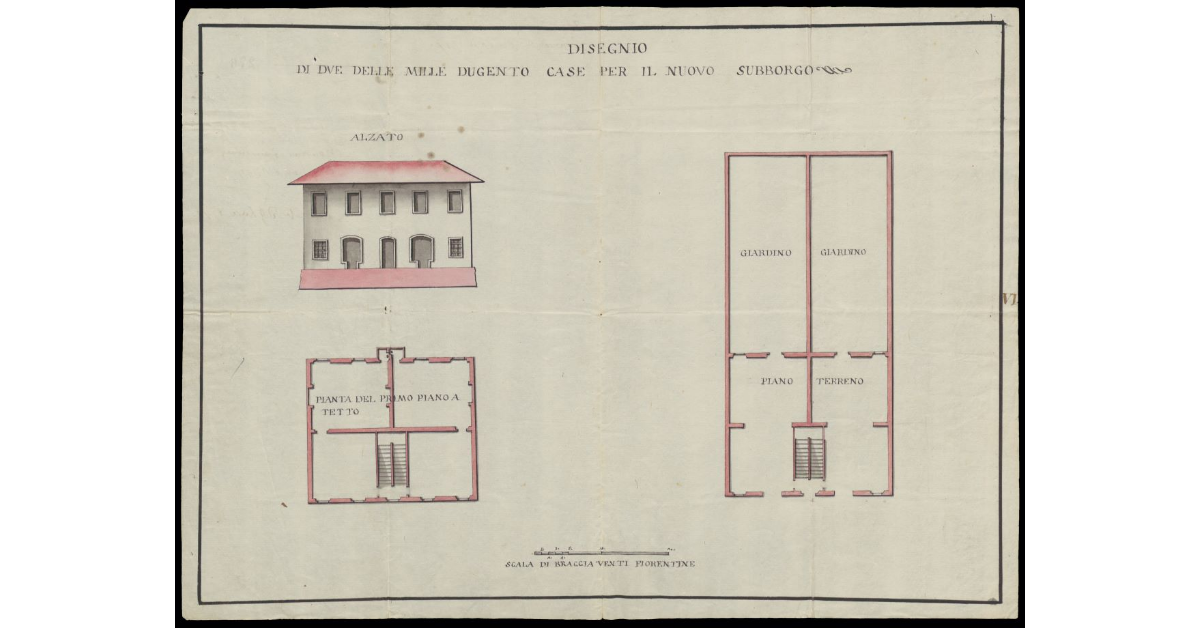 Disegno di due delle mille dugento case per il nuovo Subborgo [al Calambrone di Livorno]