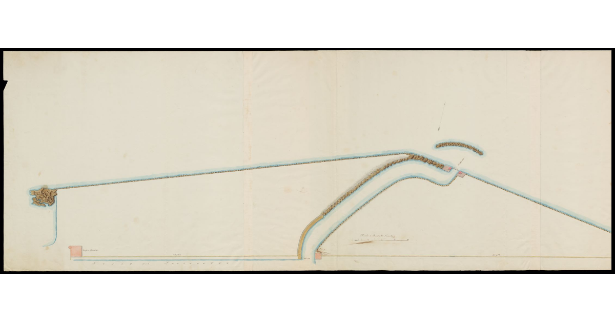 [Pianta dell'area tra il Lazzereto di S. Rocco e la Torre del Fanale a Livorno con lavori fatti alle scogliere]