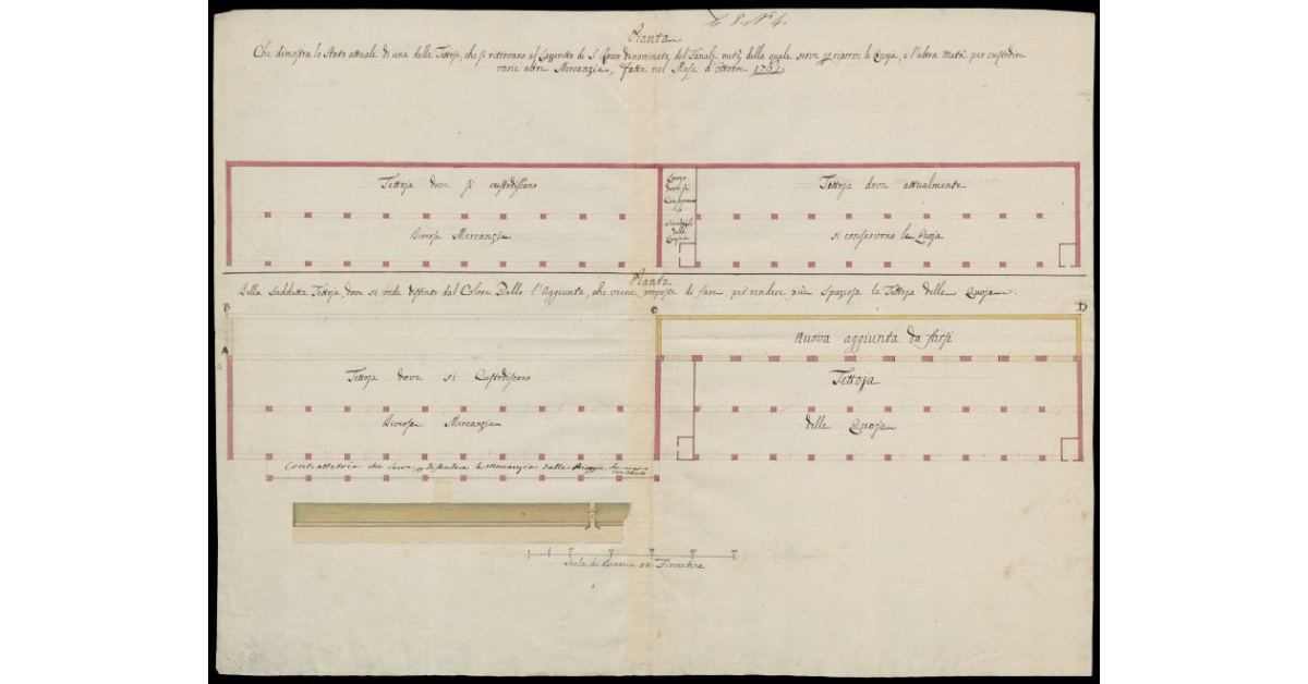 Pianta che dimostra lo stato di una delle tettoie che si ritrovano al Lazzeretto di S. Rocco, denominata del Fanale