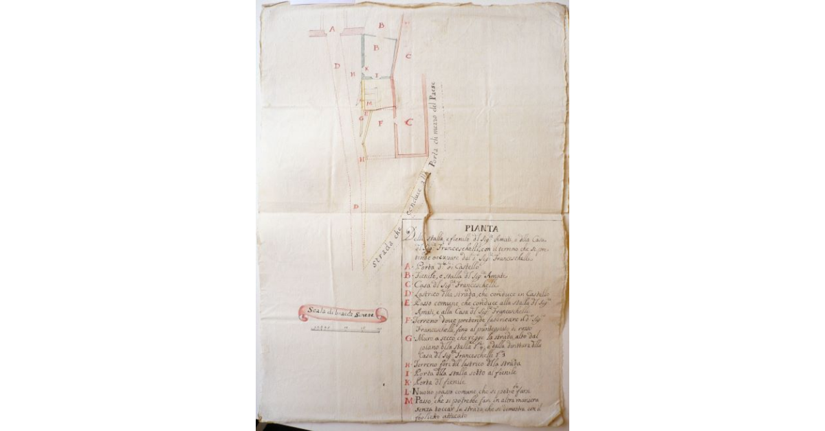Pianta della stalla, e fienile del Signor Amati, e della Casa del Signor Franceschelli, con il terreno che si pretende occupare dal detto Signor Franceschelli [ad Arcidosso]