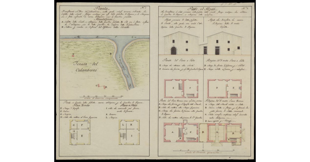 Pianta dimostrante la foce del Calambrone, nella quale vedesi ancora indicata la Casetta di Sanità