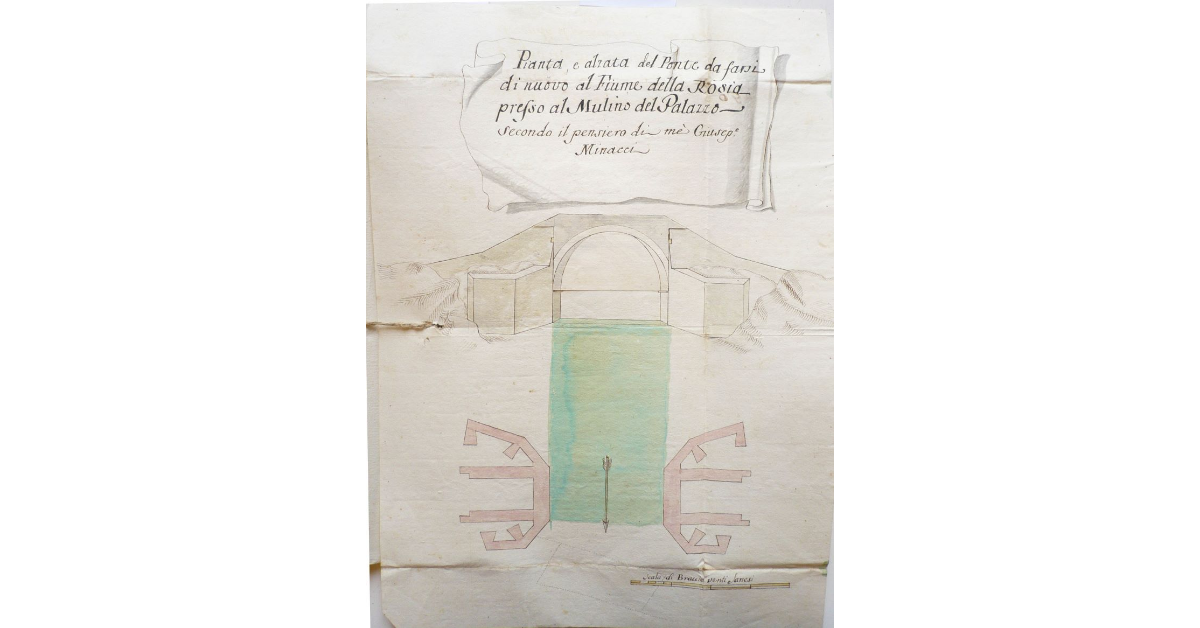 Pianta, e alzata del Ponte da farsi di nuovo al Fiume della Rosia presso al Mulino del Palazzo