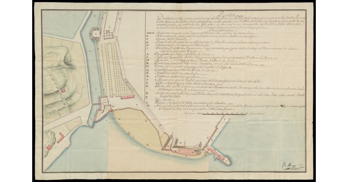 Pianta dimostrante una porzione della Piazza di Portoferraio principiando dalla punta o sia Opera del Gallo fino a Santafine