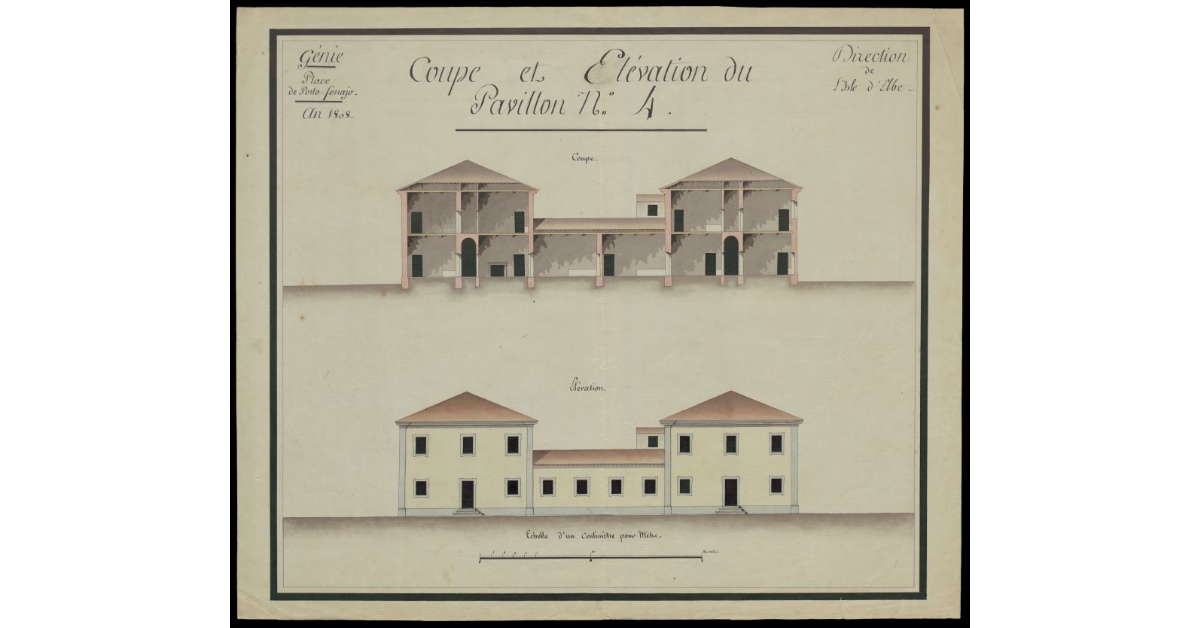 Coupe et elevation du pavillon N. 4