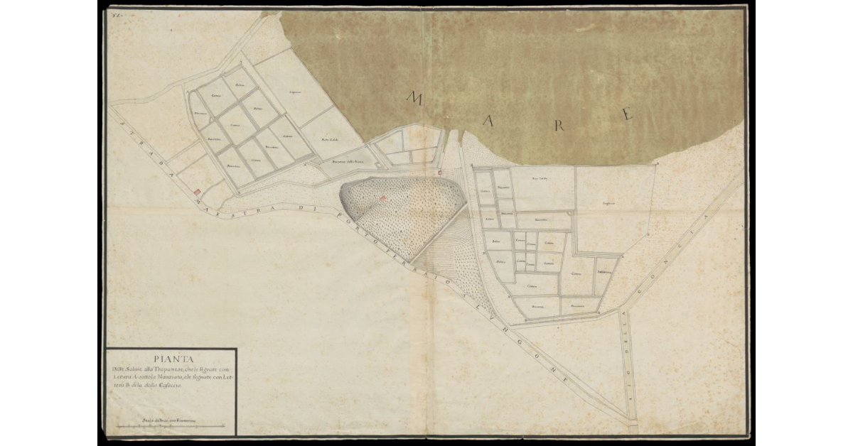 Pianta delle saline alla Trapanese che le segnate con lettera A sotto la Nonziata e le segnate con lettera B di là dalla Casaccia