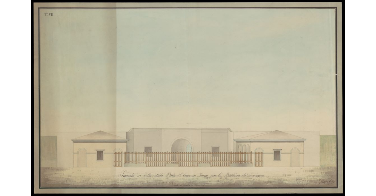 Facciata in Città della Porta S. Croce in Lucca con la Barriera che si propone