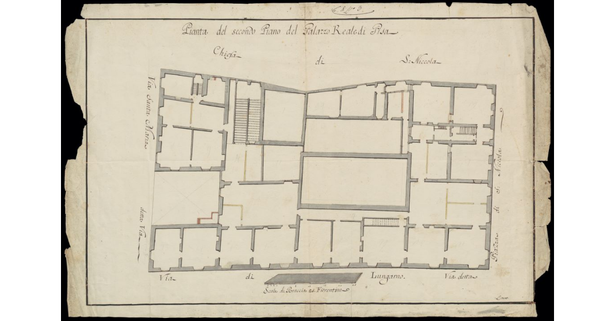 Pianta del secondo piano del palazzo Reale di Pisa