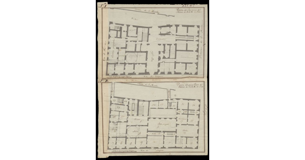 [Pianta del piano terreno e del primo piano del Palazzo Reale di Pisa]