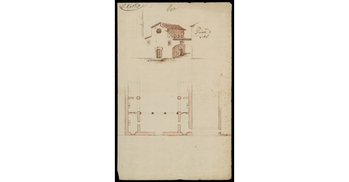 [Alzato e pianta della Chiesa di S. Nicolò annessa al Palazzo Reale di Pisa]
